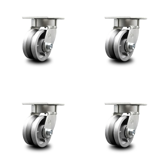4 Inch Kingpinless V Groove Semi Steel Wheel Swivel Top Plate Caster, 4PK